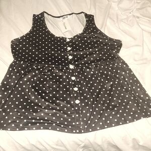 Flycurvy Sleeveless Peplum Top. Black With White Polka Dots Size 3XL